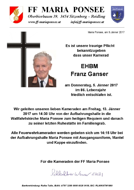 EHBM Franz Ganser Sen. Verstorben