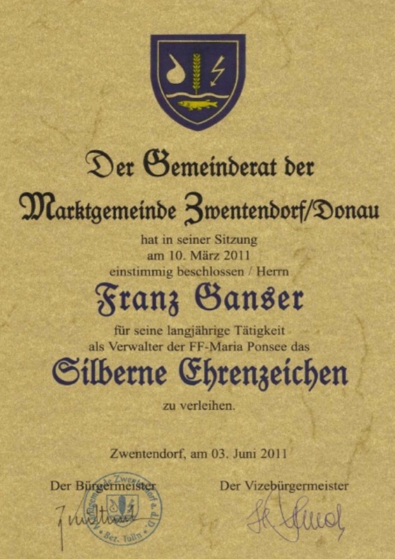 Ehrung für Ehrenverwalter Franz Ganser jun.