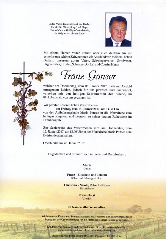 EHBM Franz Ganser Sen. Verstorben