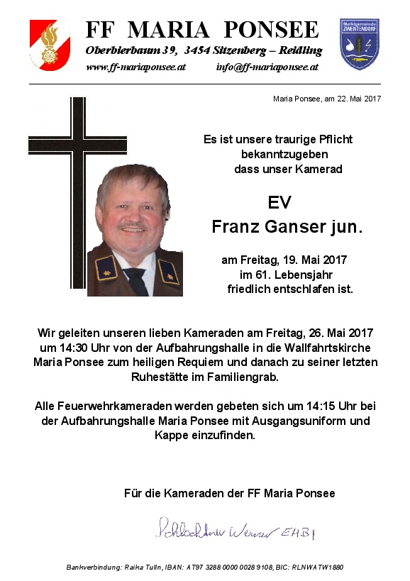 Ehrenverwalter Franz Ganser jun. verstorben
