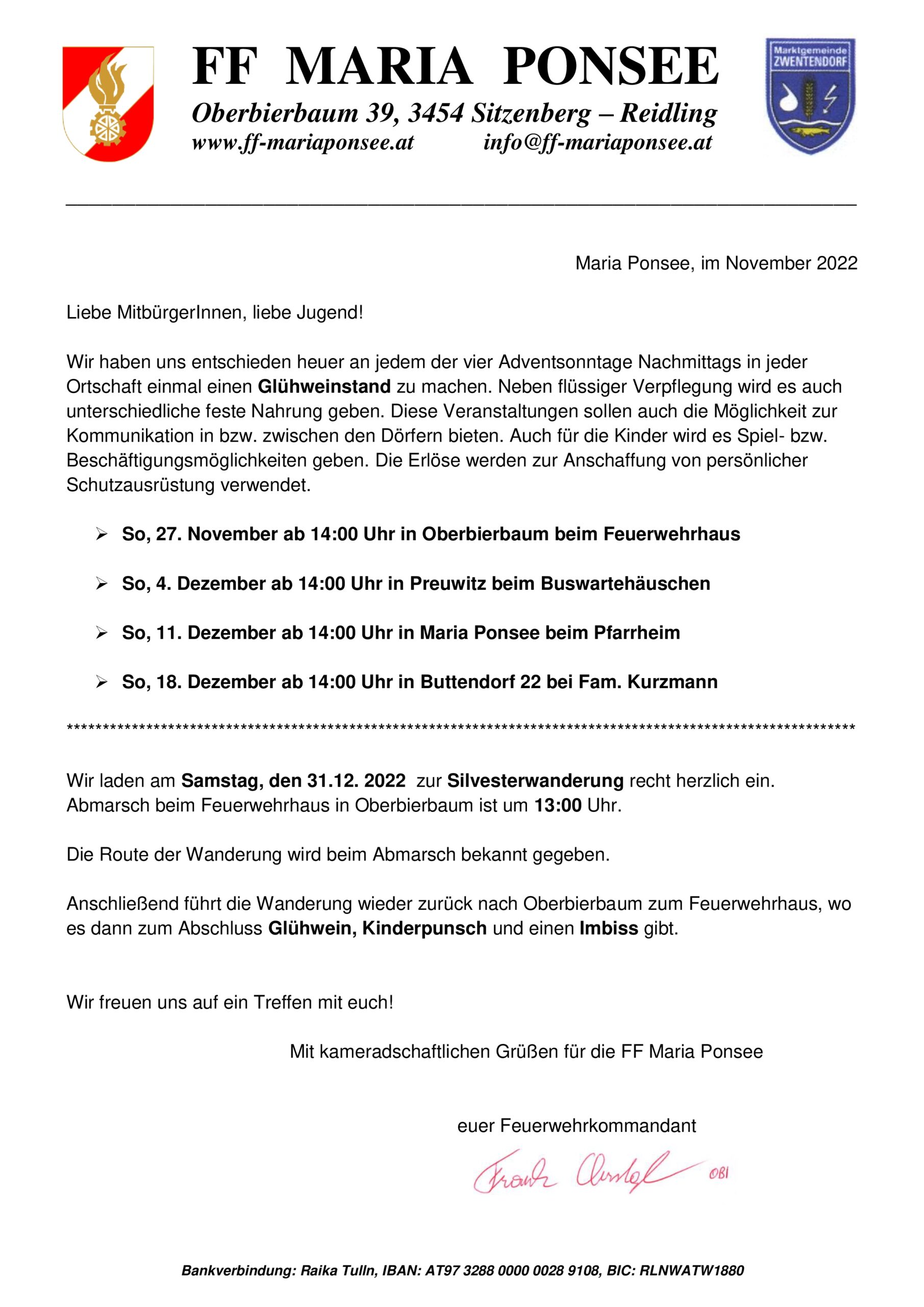 Einladung zum Glühweinstand 2022